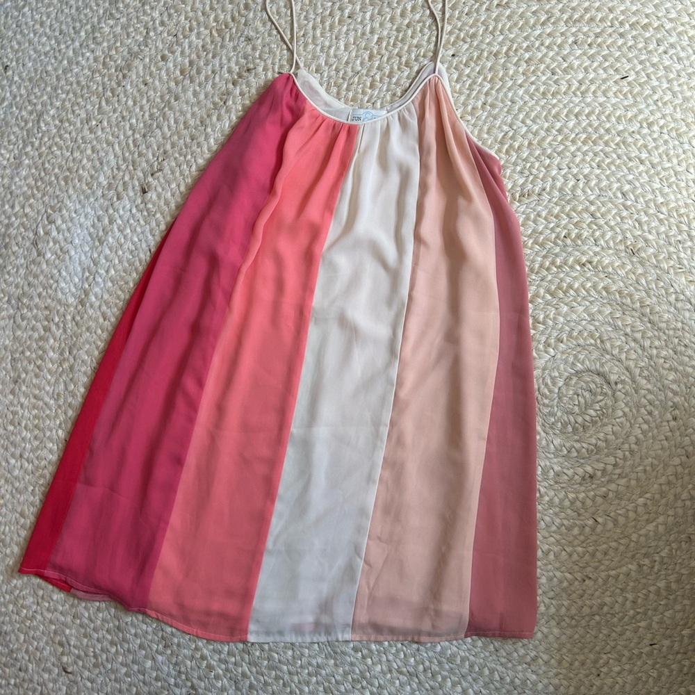 Jun & ivy women’s striped chiffon lined tank dress pink coral summer XS